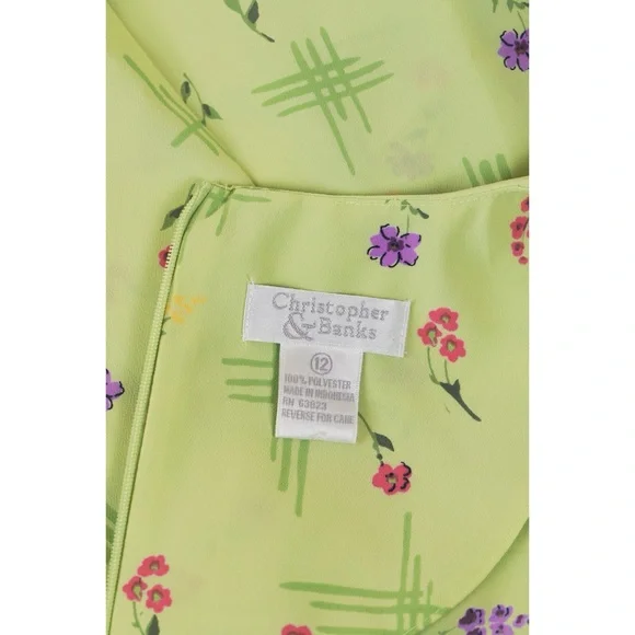 Sz 12 Christopher & Banks Spring Green Sleeveless Floral Self Tie Midi Dress EUC - Picture 4 of 4